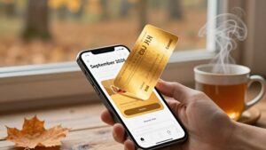 Hand holding a smartphone with a floating golden ticket for optimizing mobile lottery subscriptions